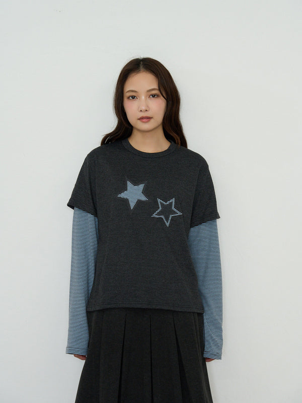 star border layered long sleeve tee
