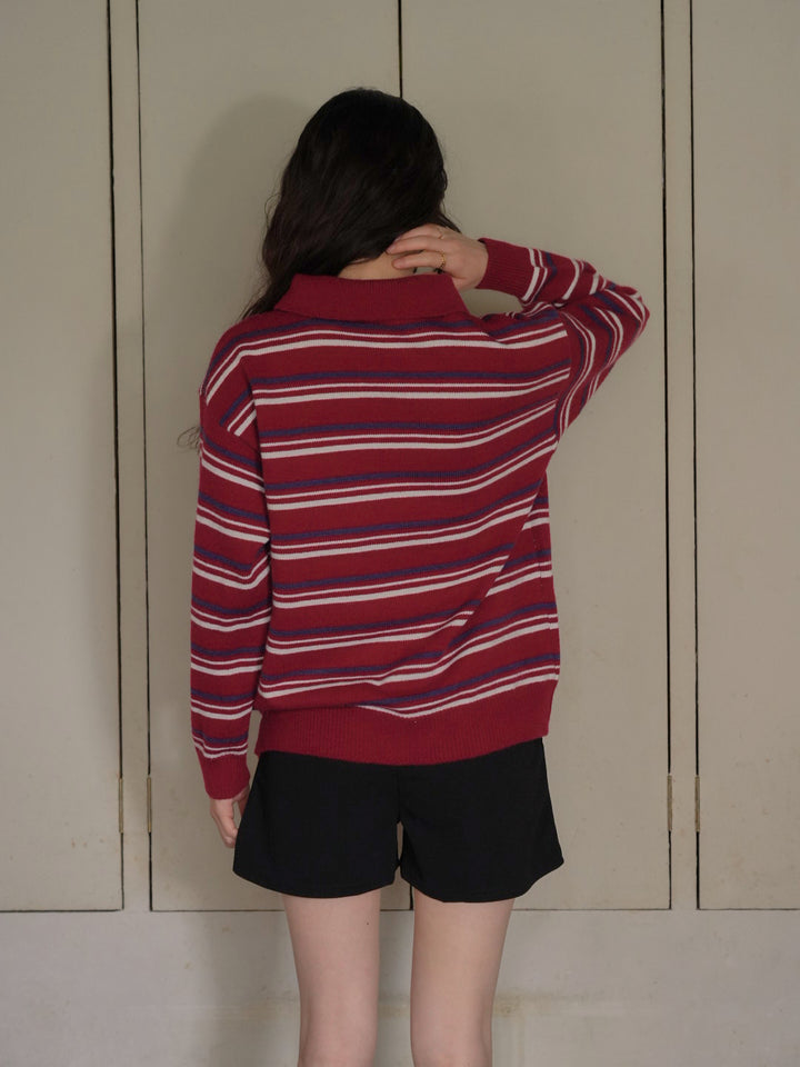 retro stripe collar knit