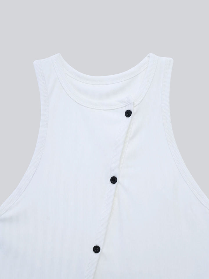 asymmetric button rib tank top