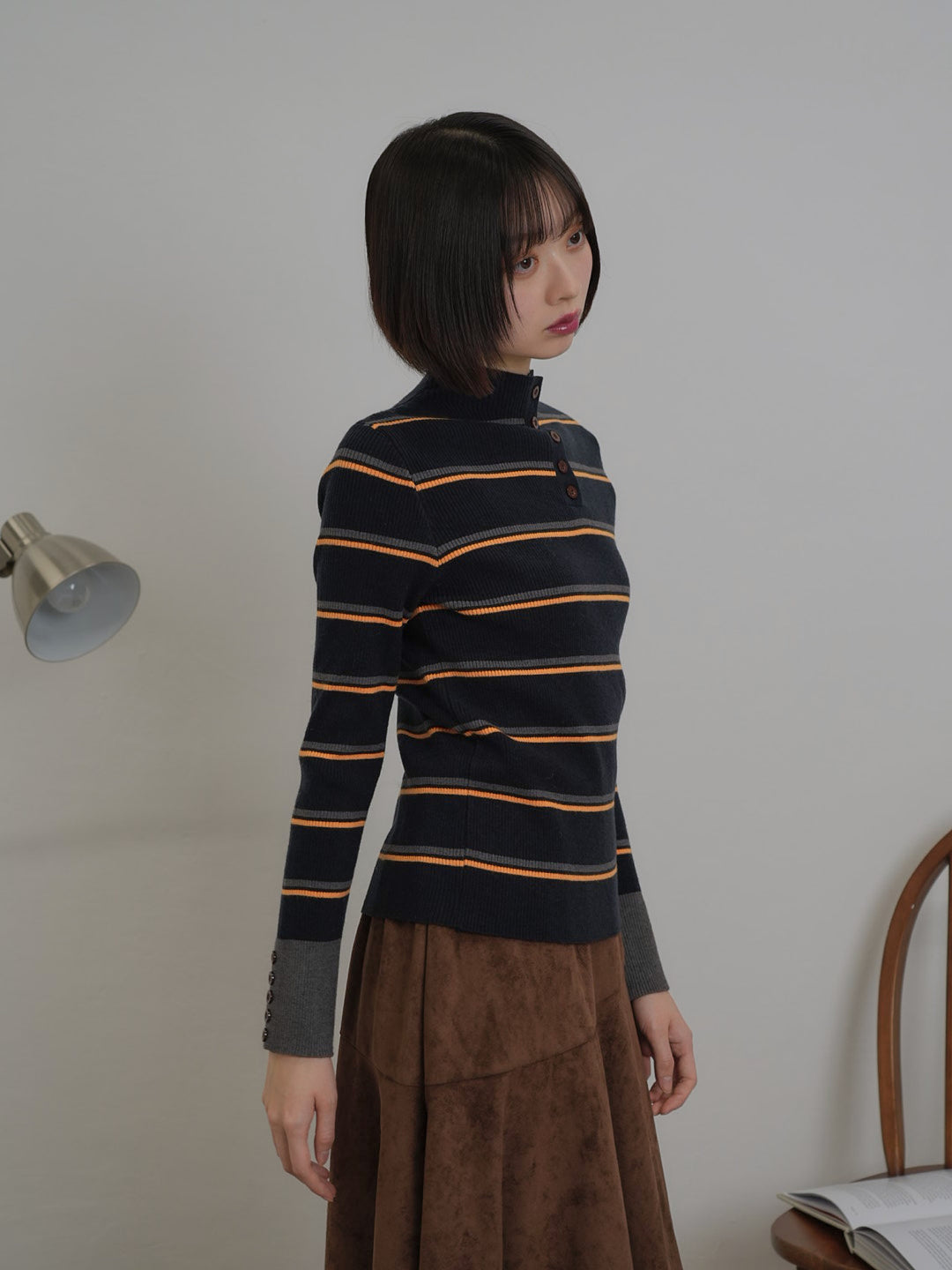 border rib knit  top