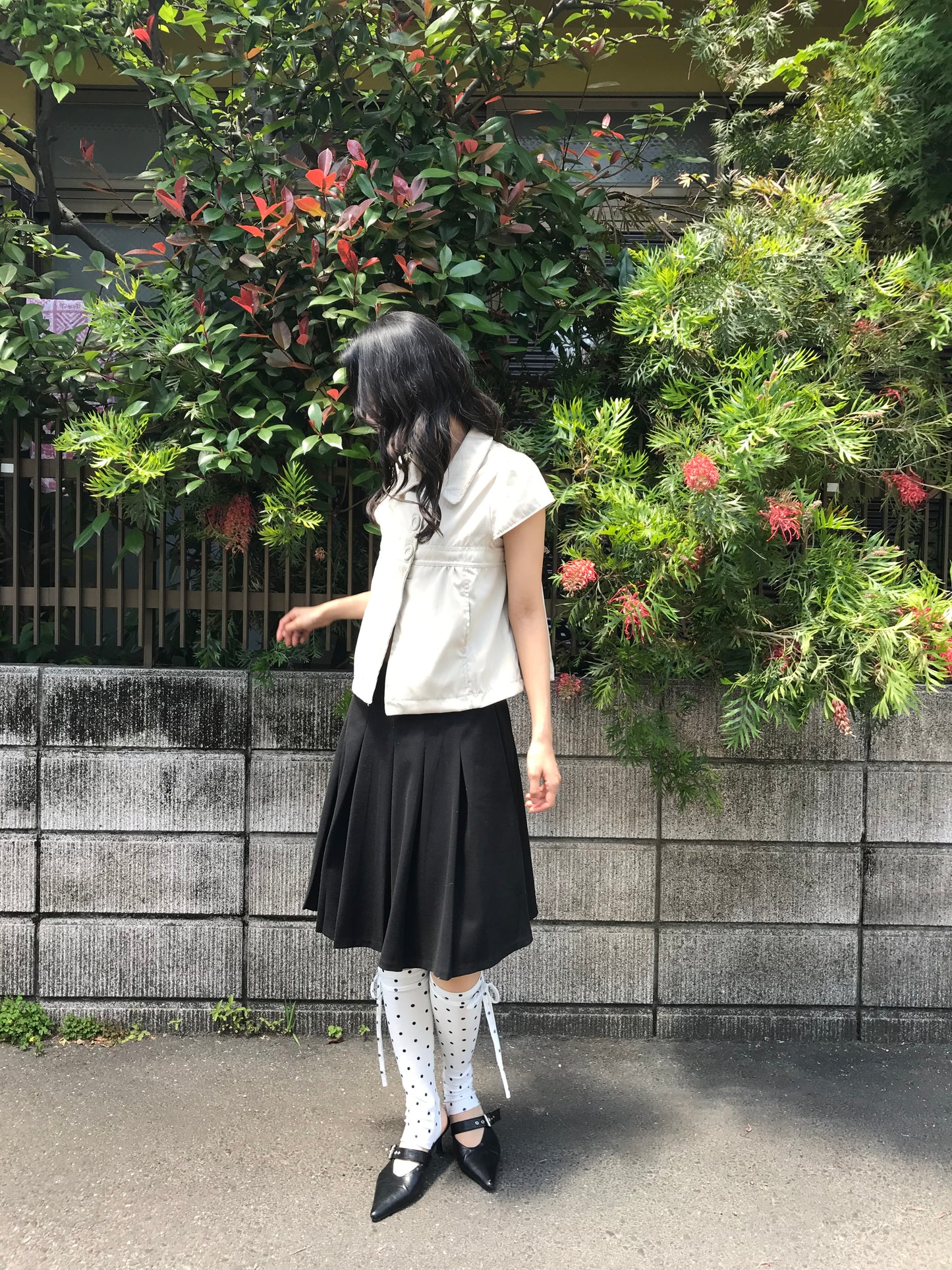 polka dot lace-up leg warmers