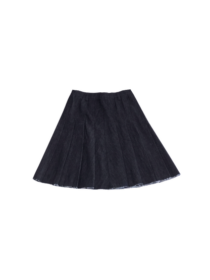 uncut denim pleats midi skirt