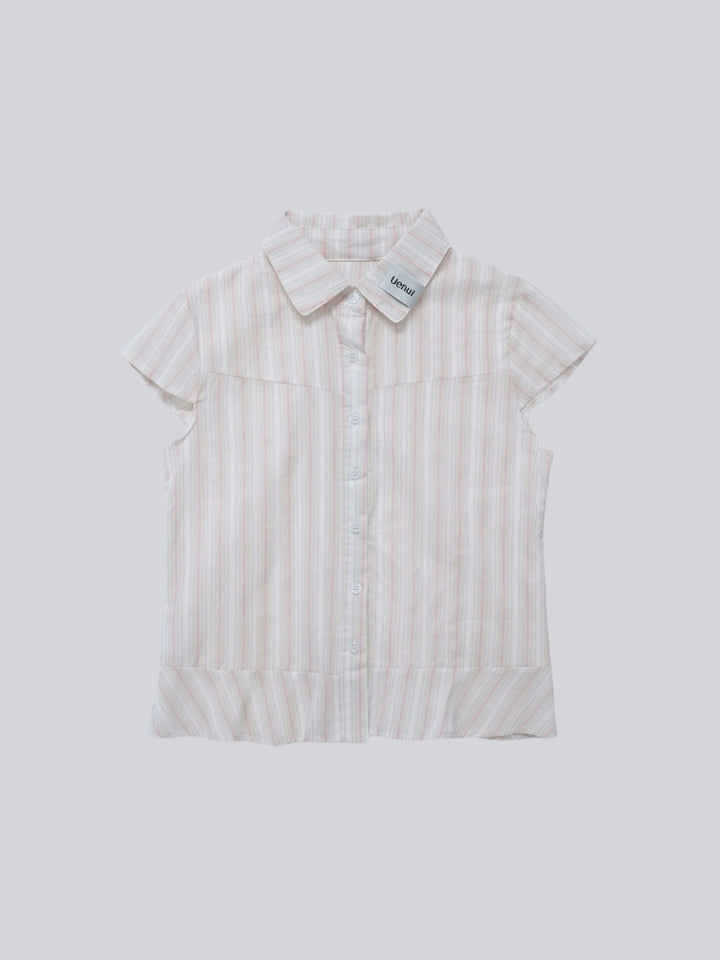 puff sleeve stripe peplum blouse