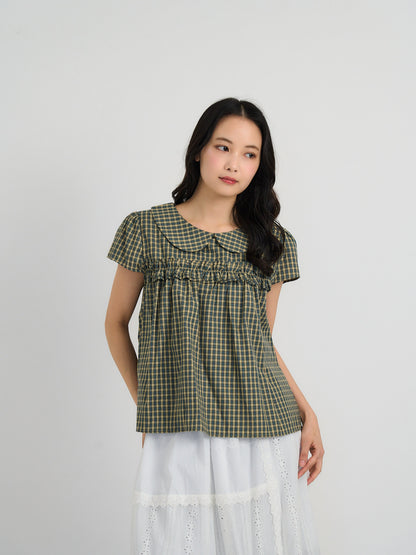 check frill collar blouse