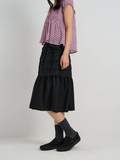 tiered pleated midi skirt