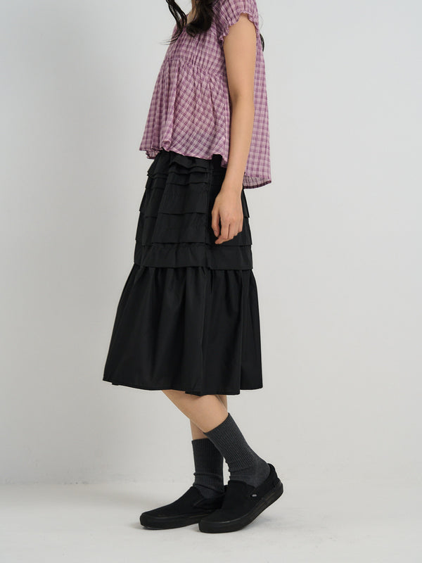 tiered pleated midi skirt