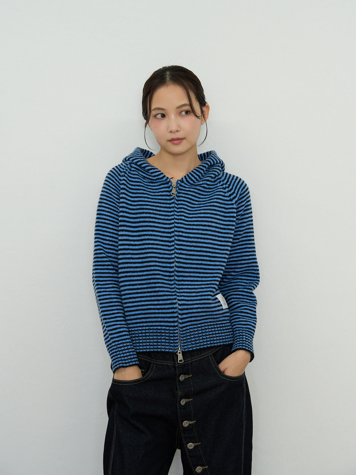border knit zip hoodie