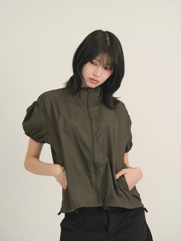 stand collar zip short jacket