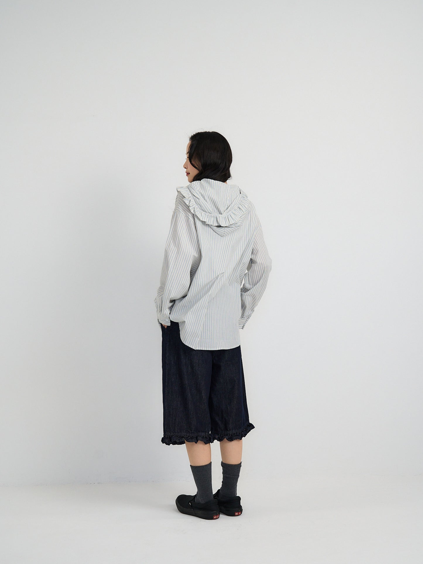 frill hem wide denim pants
