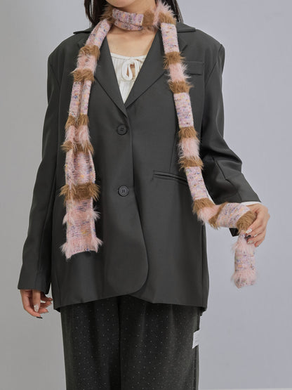 furry stripe knit muffler