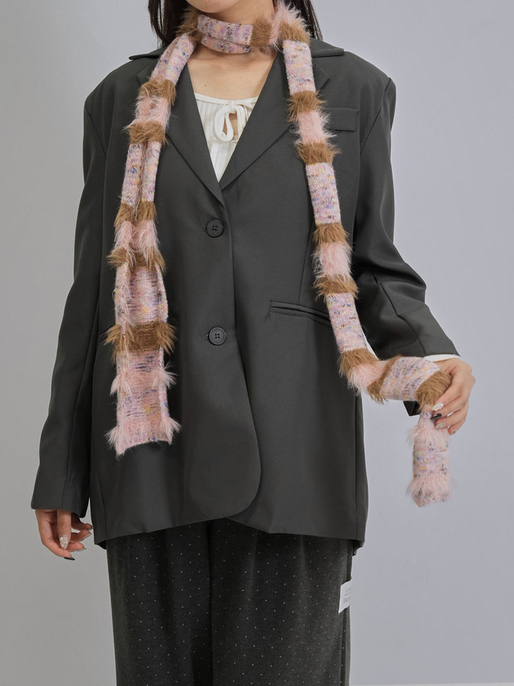 furry stripe knit muffler