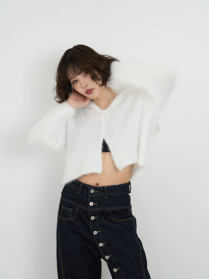 shaggy knit sailor cardigan