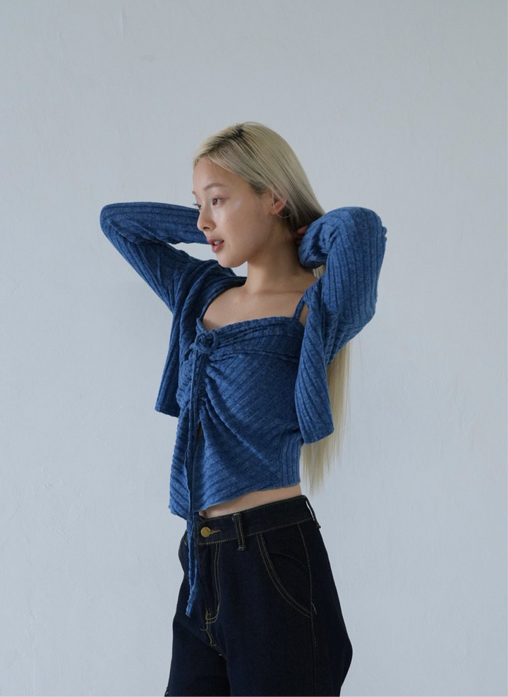 【 10月上旬発送予定 】ribbed ruched cami & cardigan set