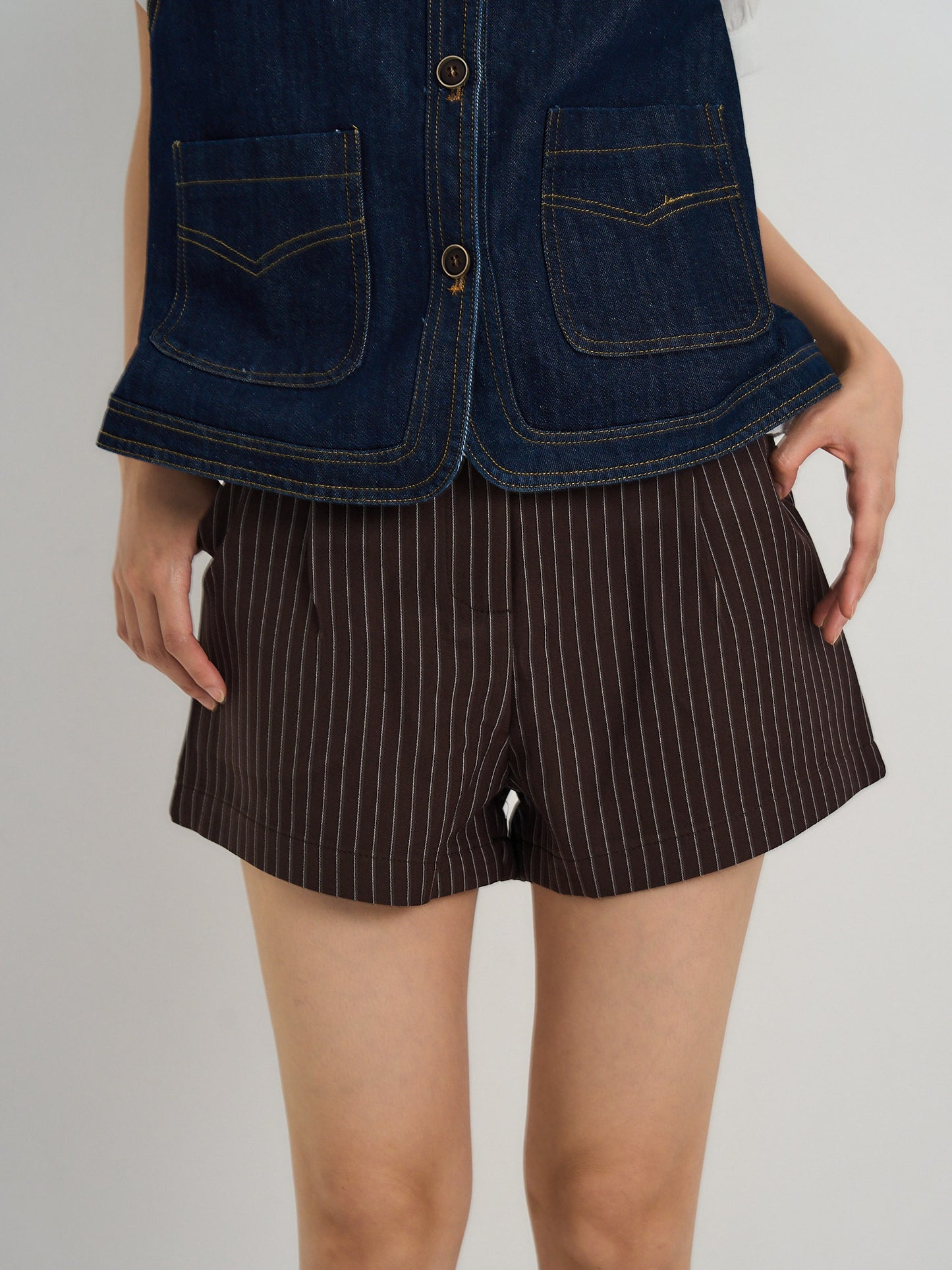 pinstripe pleated shorts