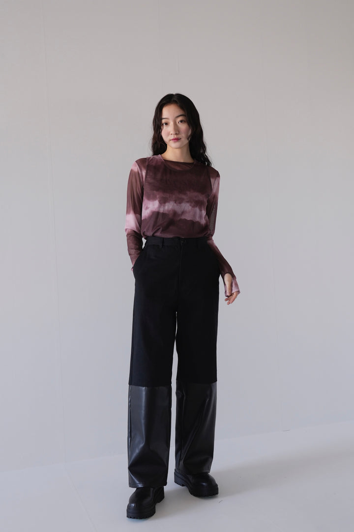 fake leather switching pants