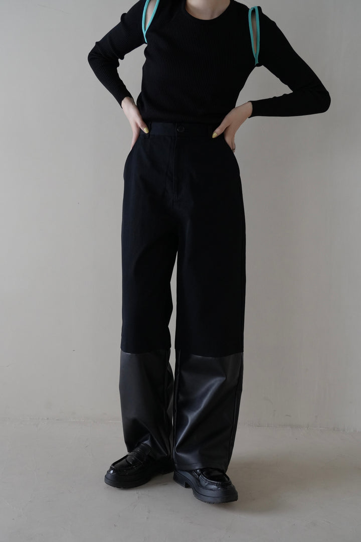 fake leather switching pants