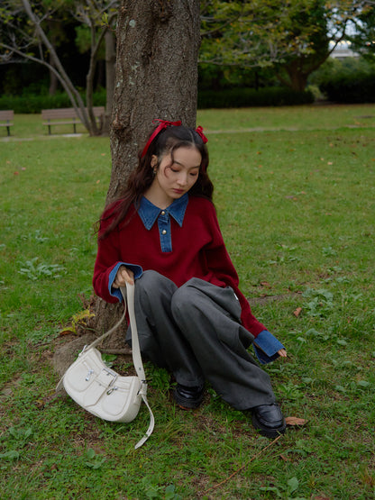 denim collar knit pullover