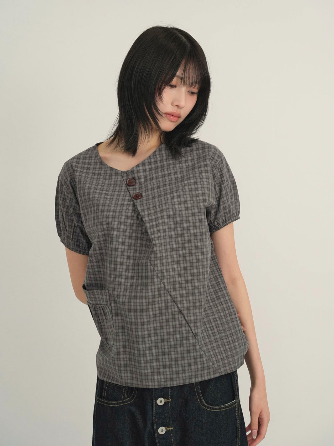 asymmetry check blouse