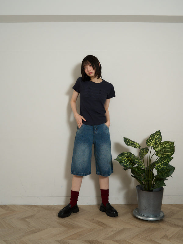デニムバミューダパンツ 大人カジュアル レディース Uenui
