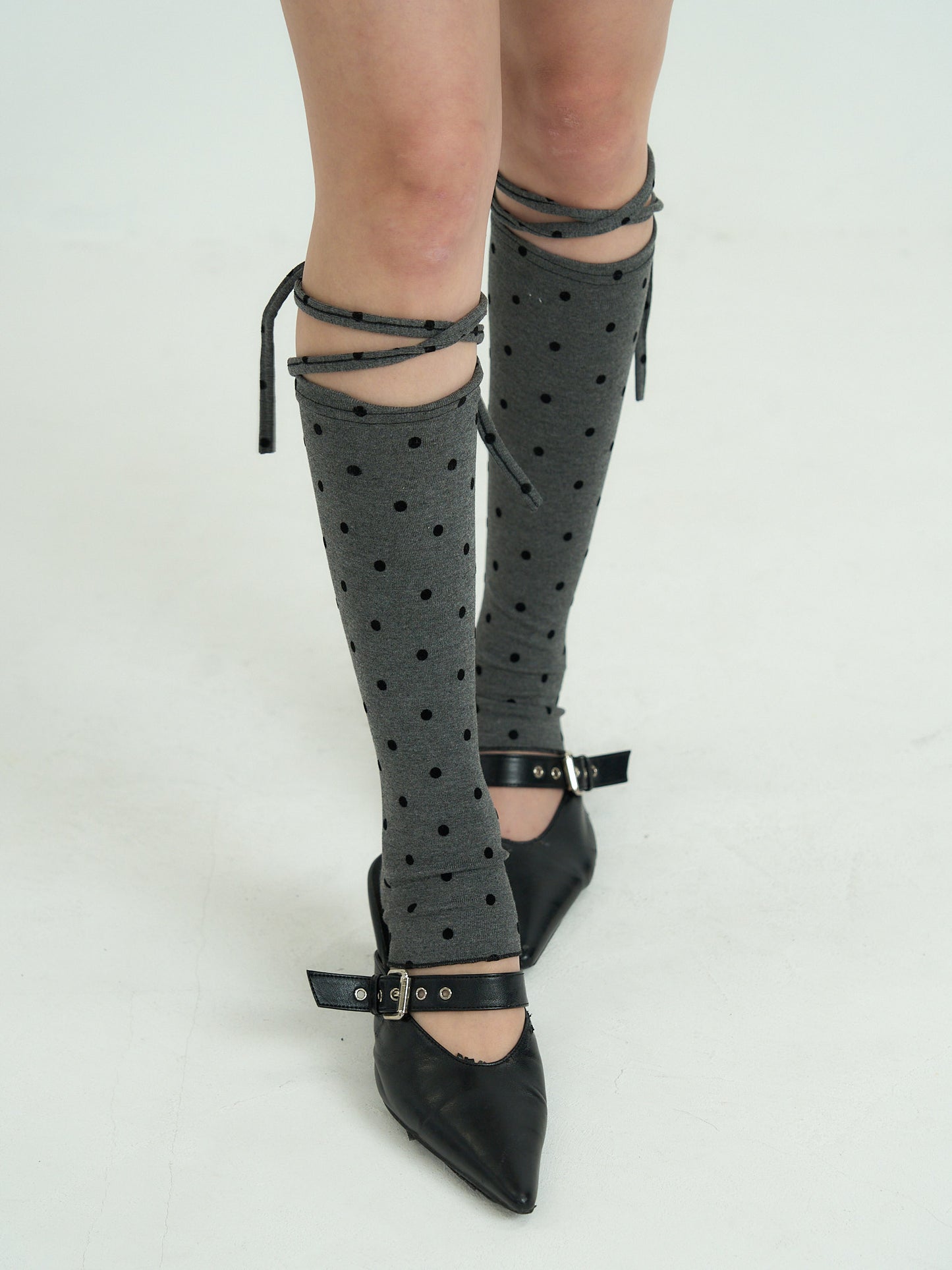 polka dot lace-up leg warmers