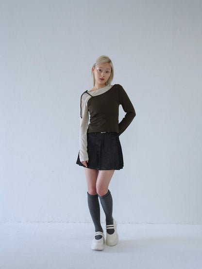denim pleated mini skirt