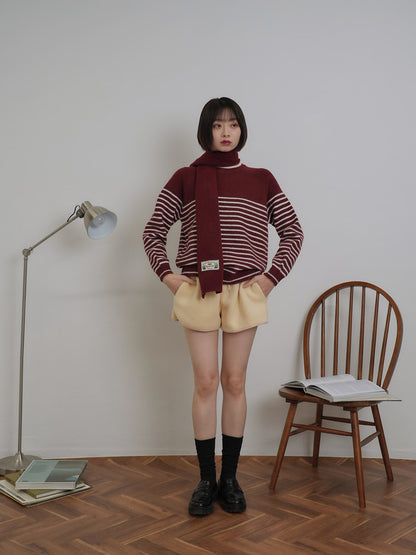 border knit top scarf set