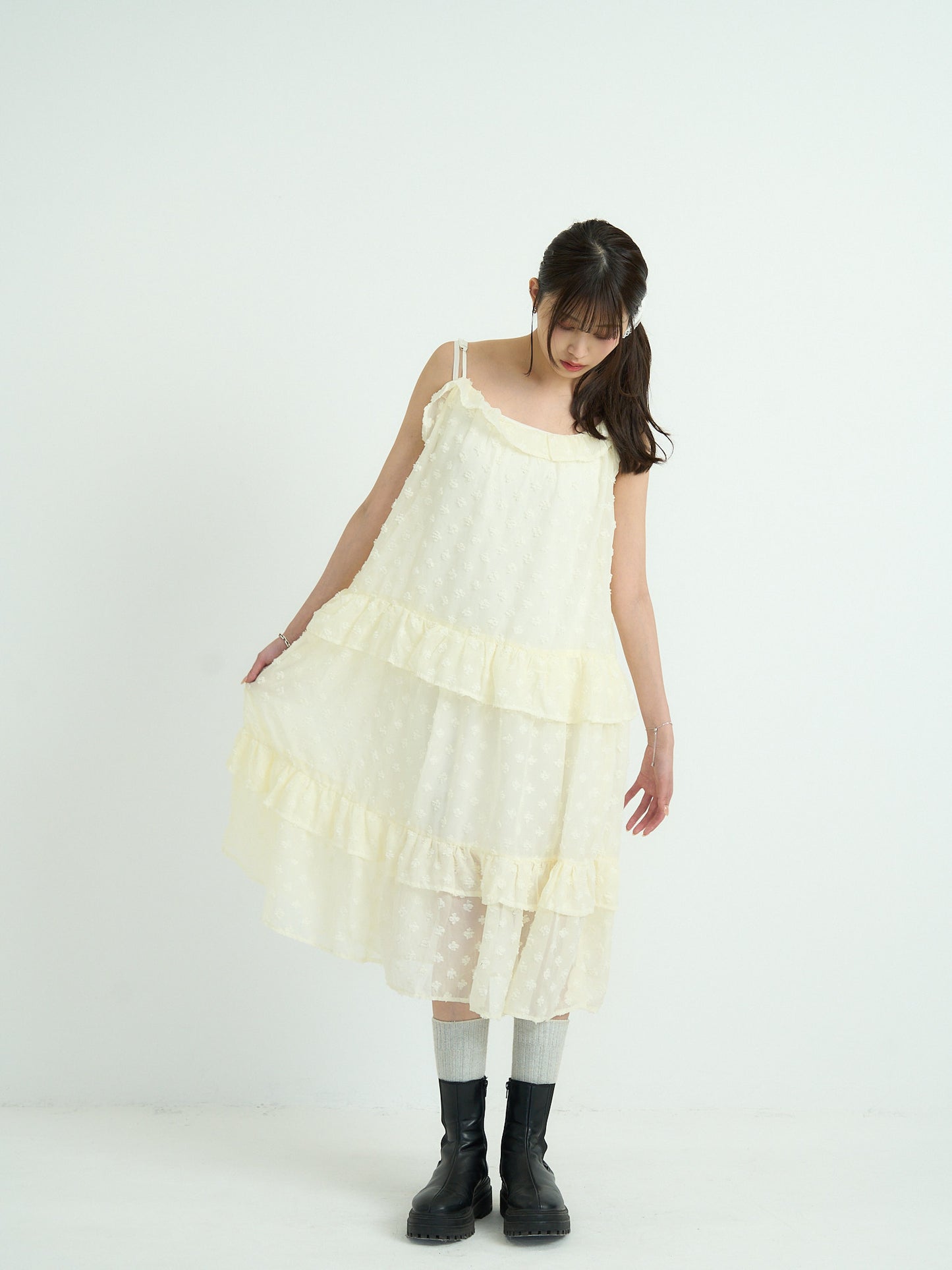 dot chiffon tiered dress