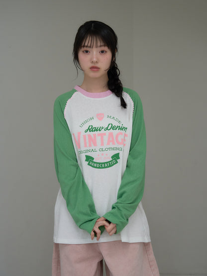 vintage raglan print long  tee