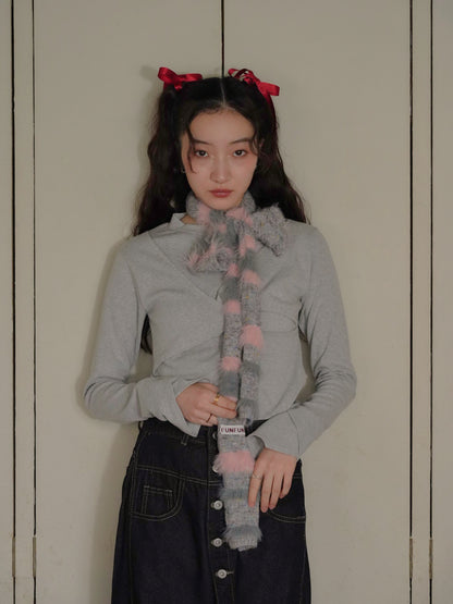 furry stripe knit muffler