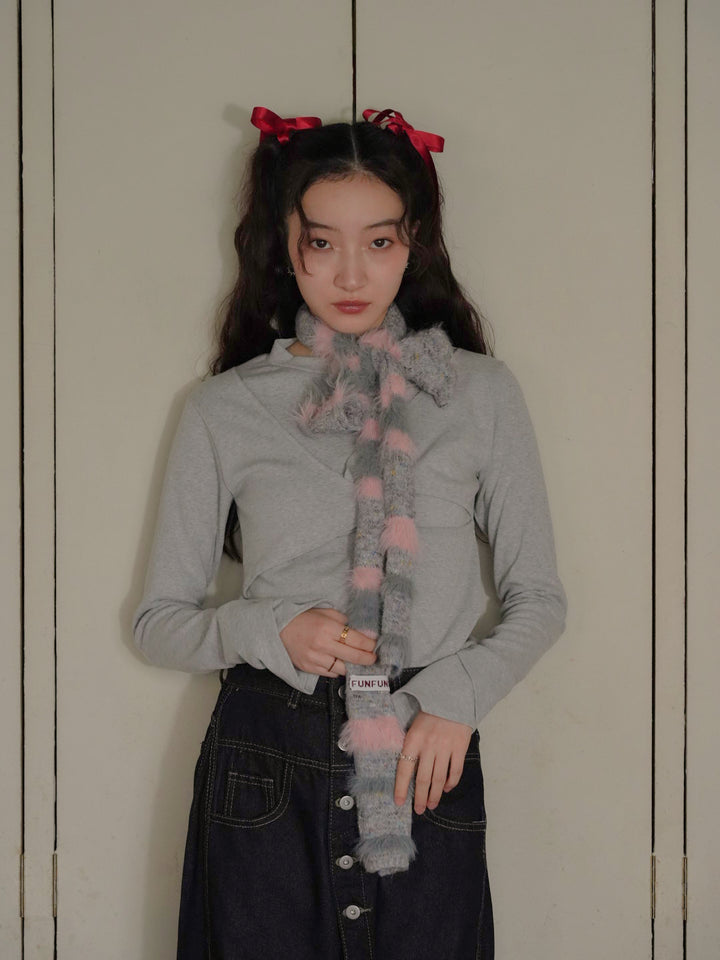 furry stripe knit muffler 【 11/6 19:00 発売予定 】