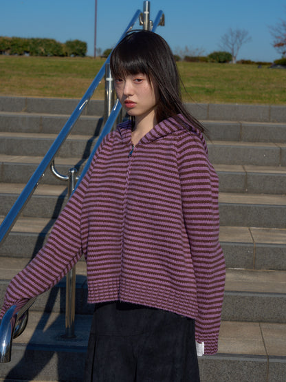 border knit zip hoodie