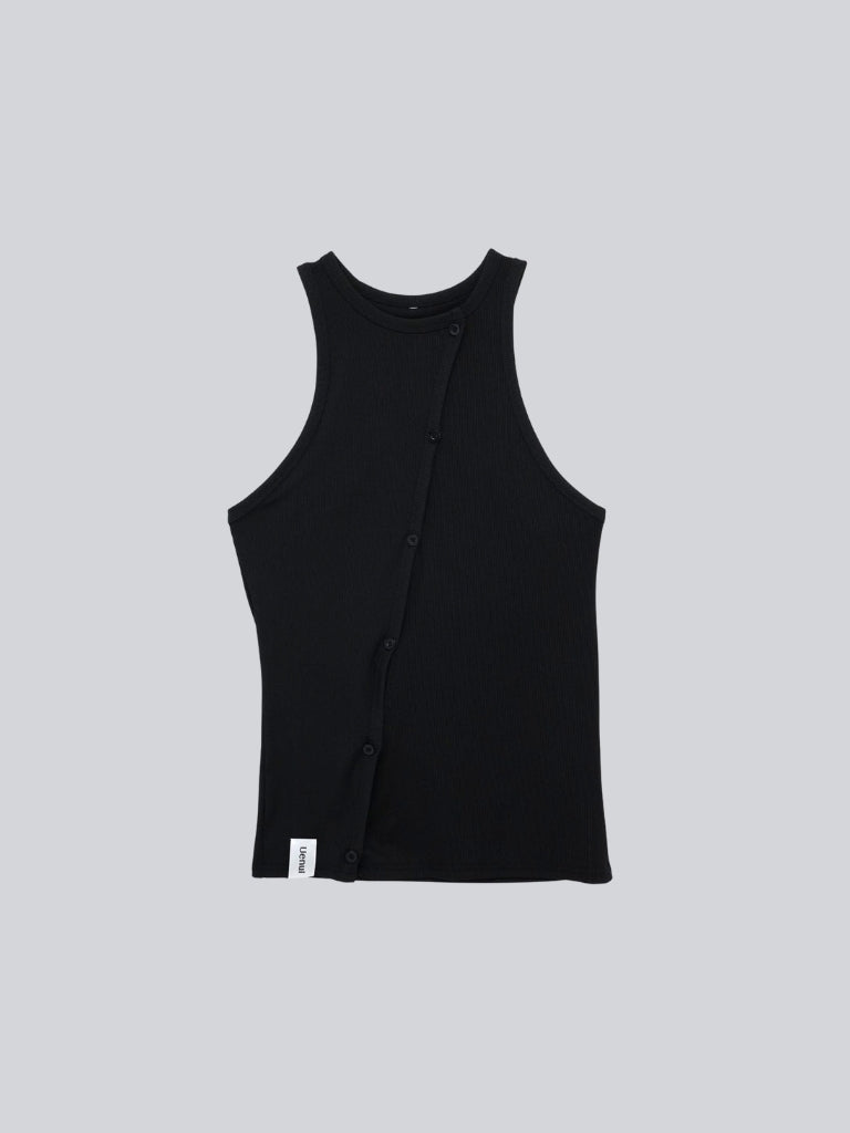 asymmetric button rib tank top