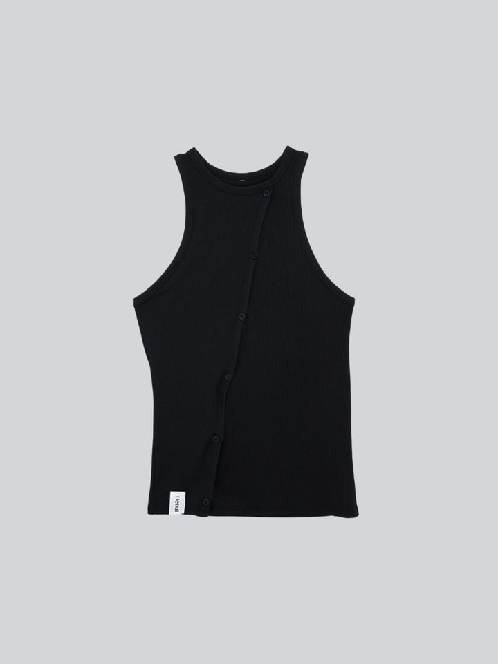 asymmetric button rib tank top