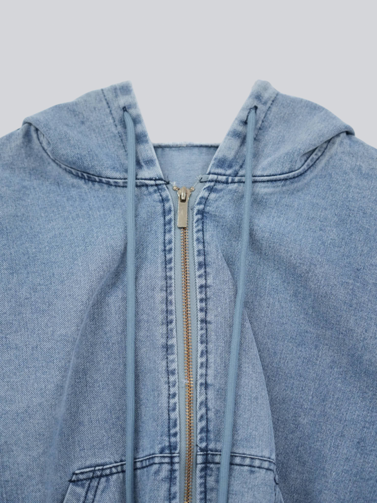 cropped denim hoodie