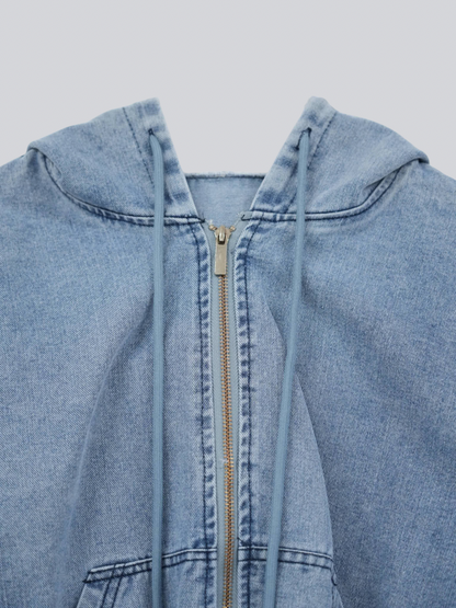 cropped denim hoodie