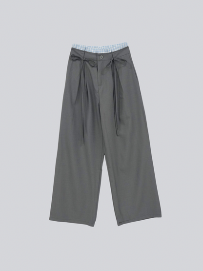 high waist ribbon wide pants