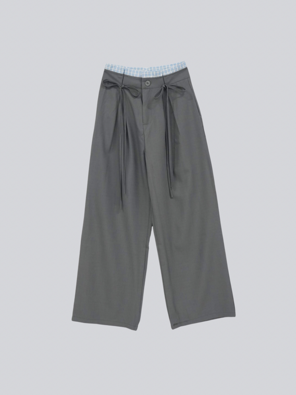 high waist ribbon wide pants