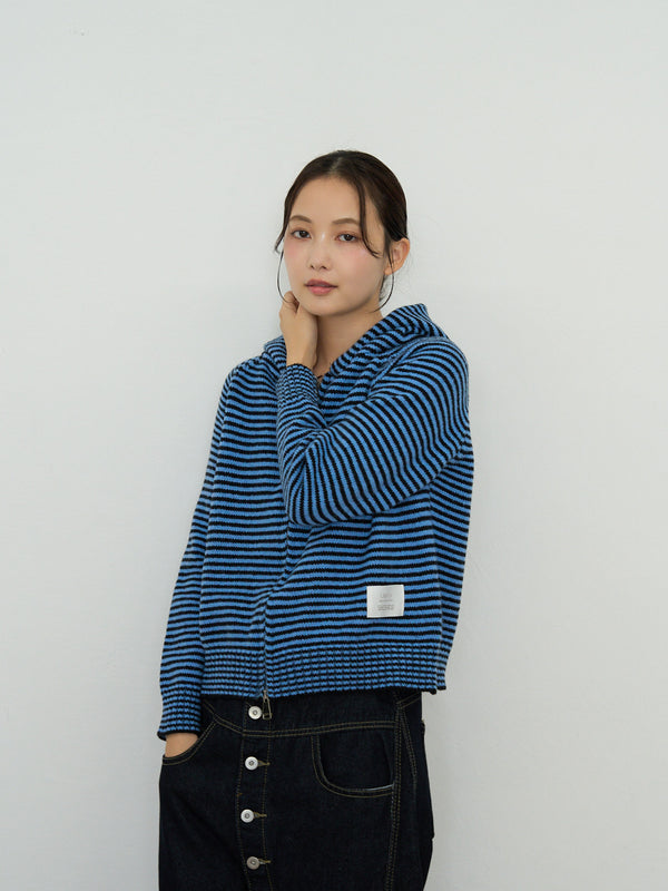border knit zip hoodie