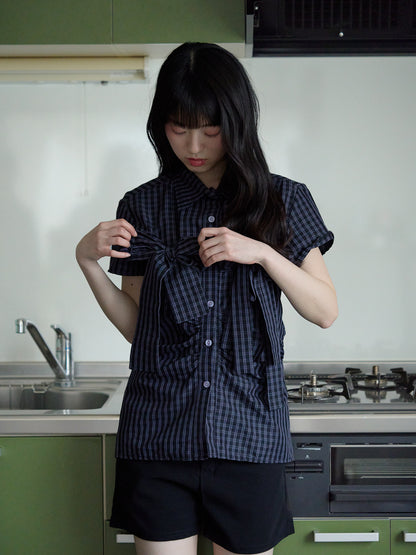 w ribbon check blouse