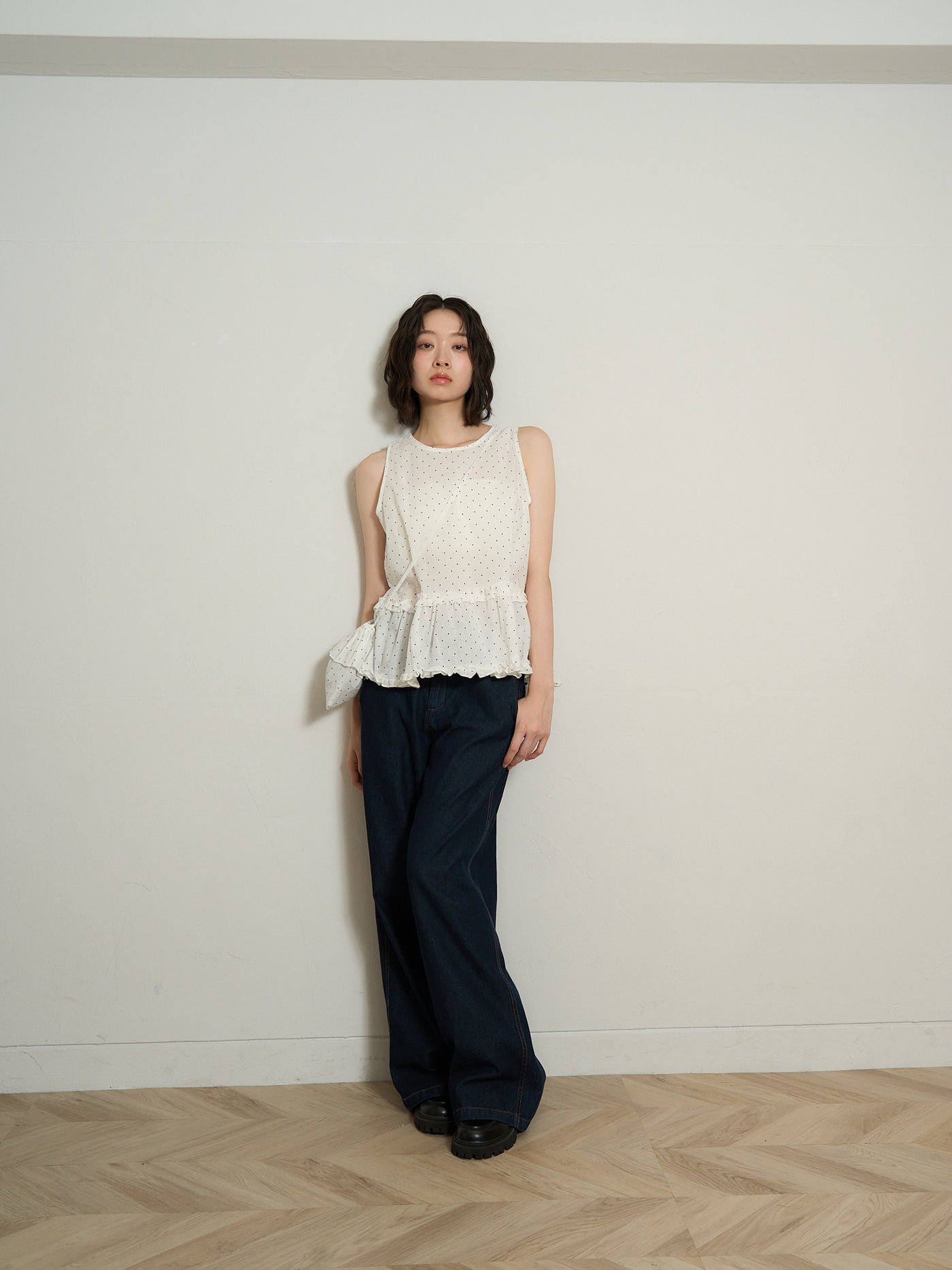 dot sleeveless blouse set