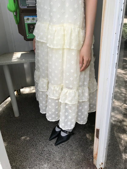 dot chiffon tiered dress