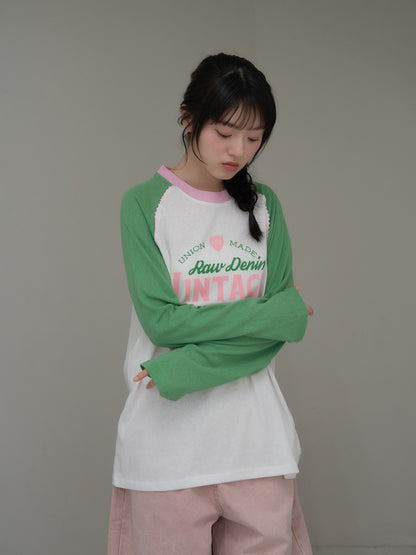 vintage raglan print long  tee