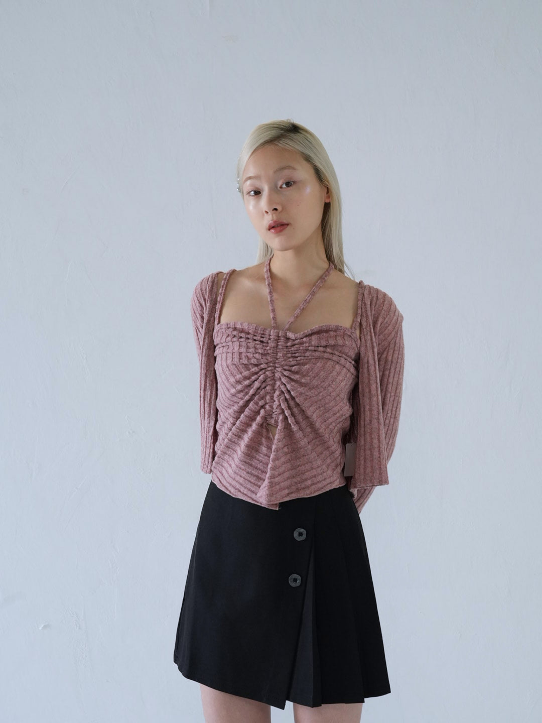 【 10月上旬発送予定 】ribbed ruched cami & cardigan set