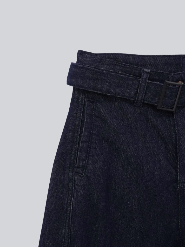 belted high waist denim pants