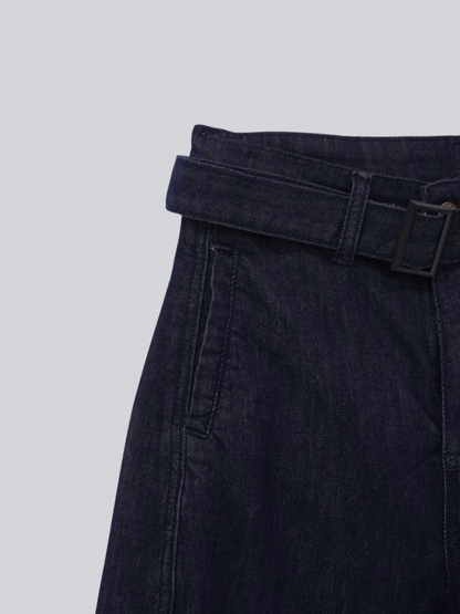 belted high waist denim pants