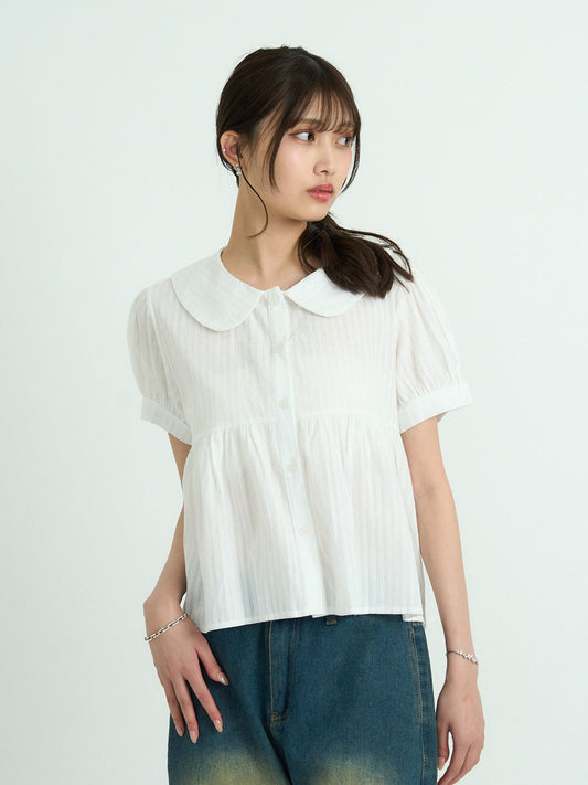 round collar puff blouse