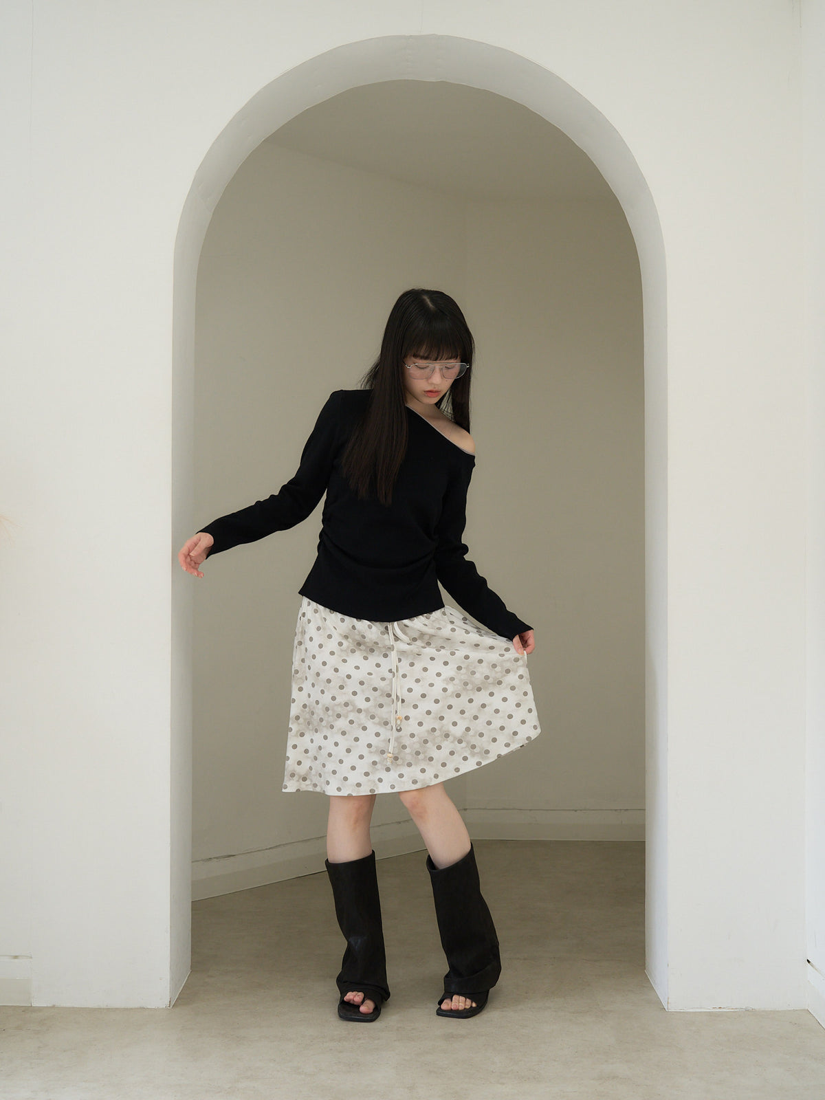 colorblock asymmetry shoulder knit