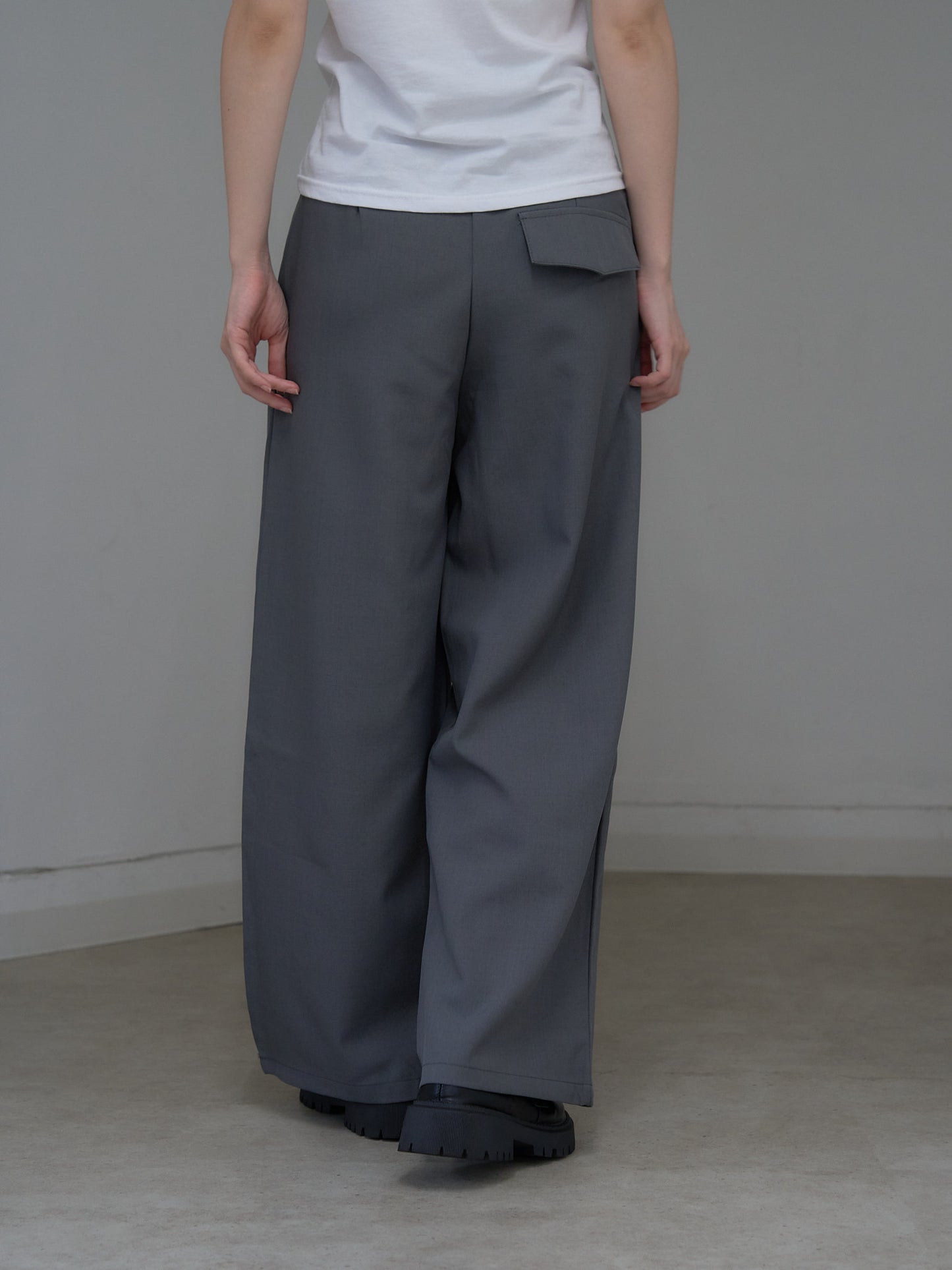 high waist ribbon wide pants