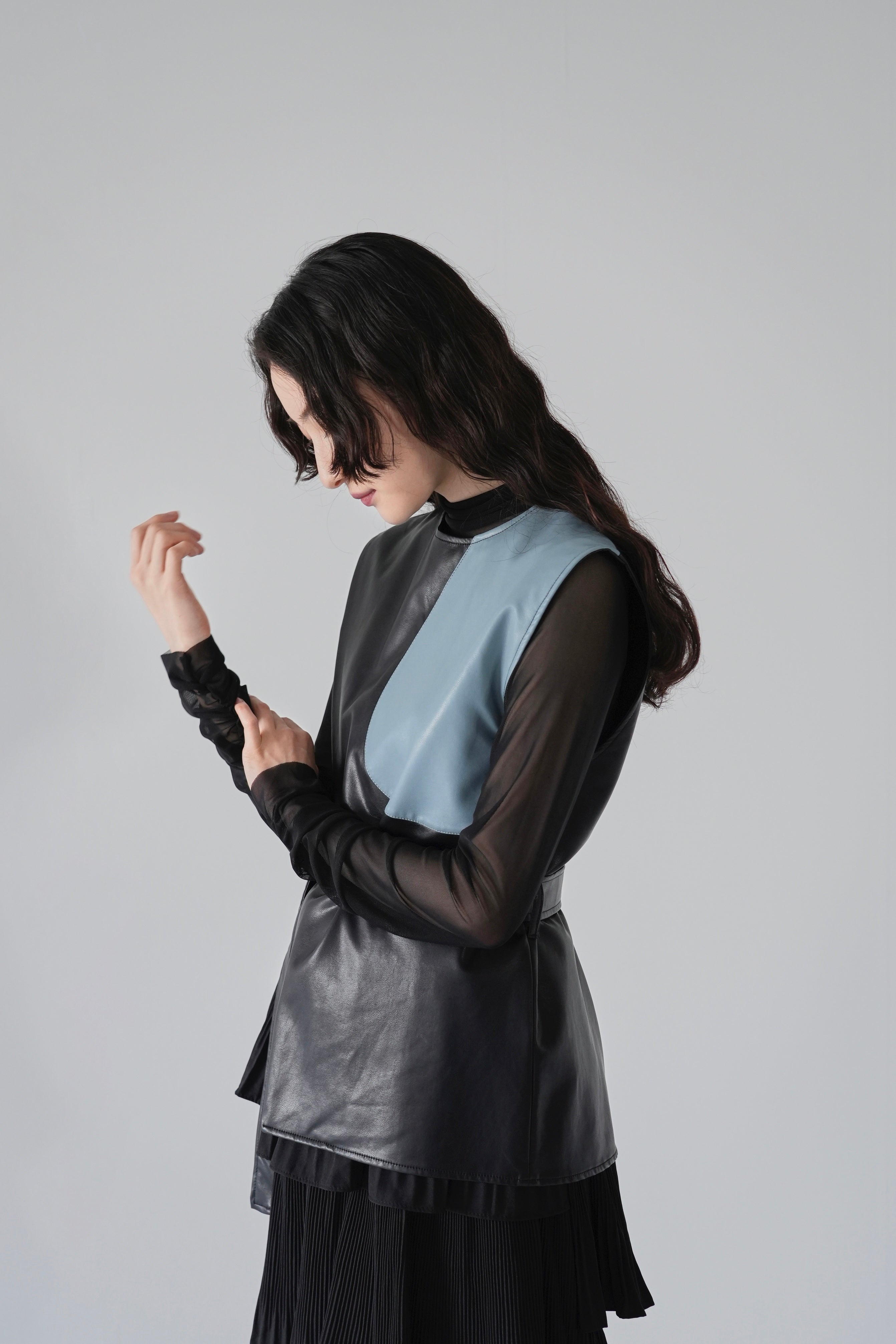 patchwork fake leather vest