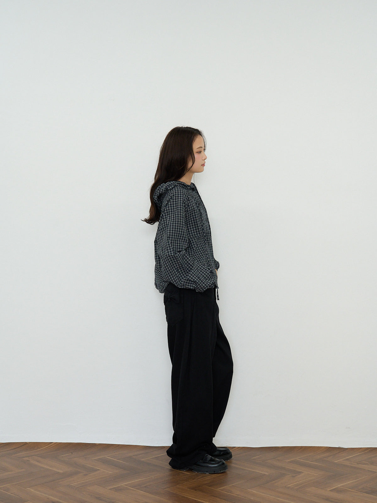 check hooded shirt
